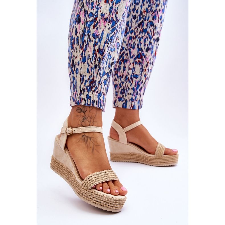 Sandales compensées classiques pour femmes Beige Malmo brun 2