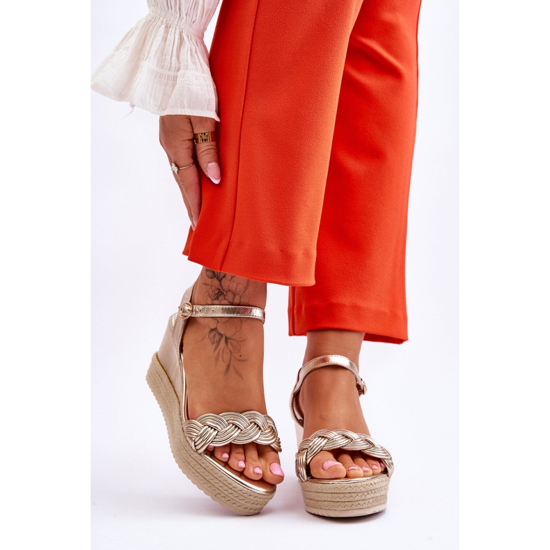 FB2 Sandales Compensées Classiques En Cuir Doré Denisse d'or 1