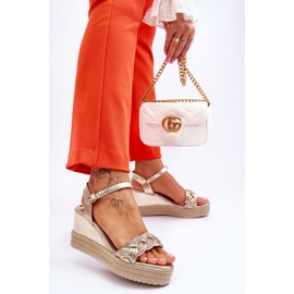 FB2 Sandales Compensées Classiques En Cuir Doré Denisse 2