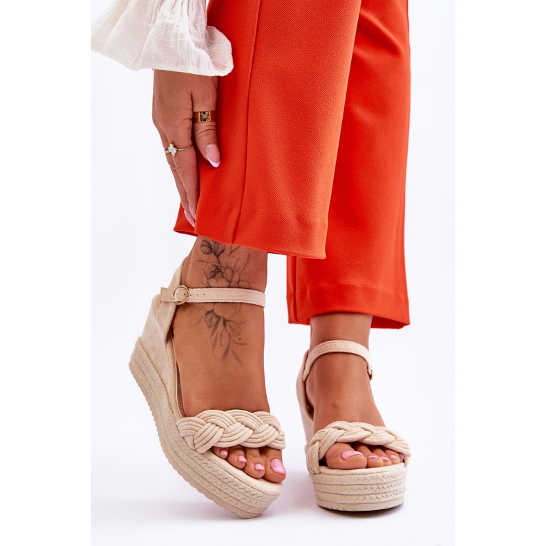 FB2 Sandales Compensées Classiques en Daim Beige Denisse brun 1