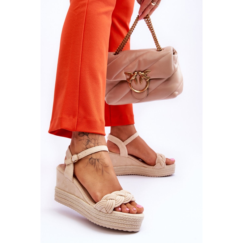 FB2 Sandales Compensées Classiques en Daim Beige Denisse brun 2