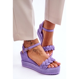 Sandales Compensées Classiques en Daim Violet Denisse 4