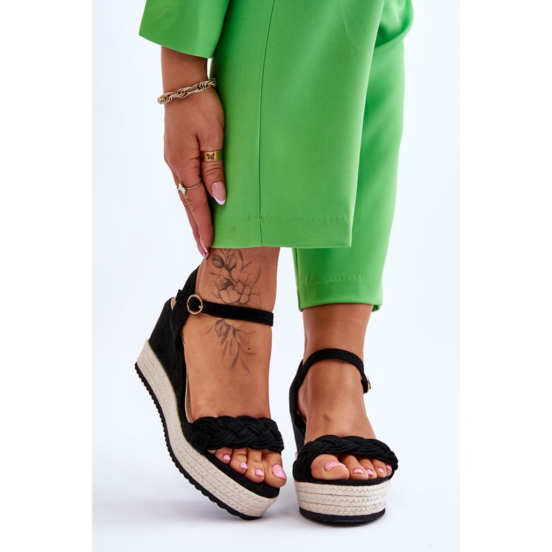 Sandales Compensées Classiques en Daim Noir Denisse le noir 1