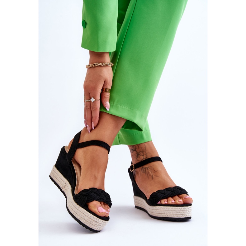 Sandales Compensées Classiques en Daim Noir Denisse 2