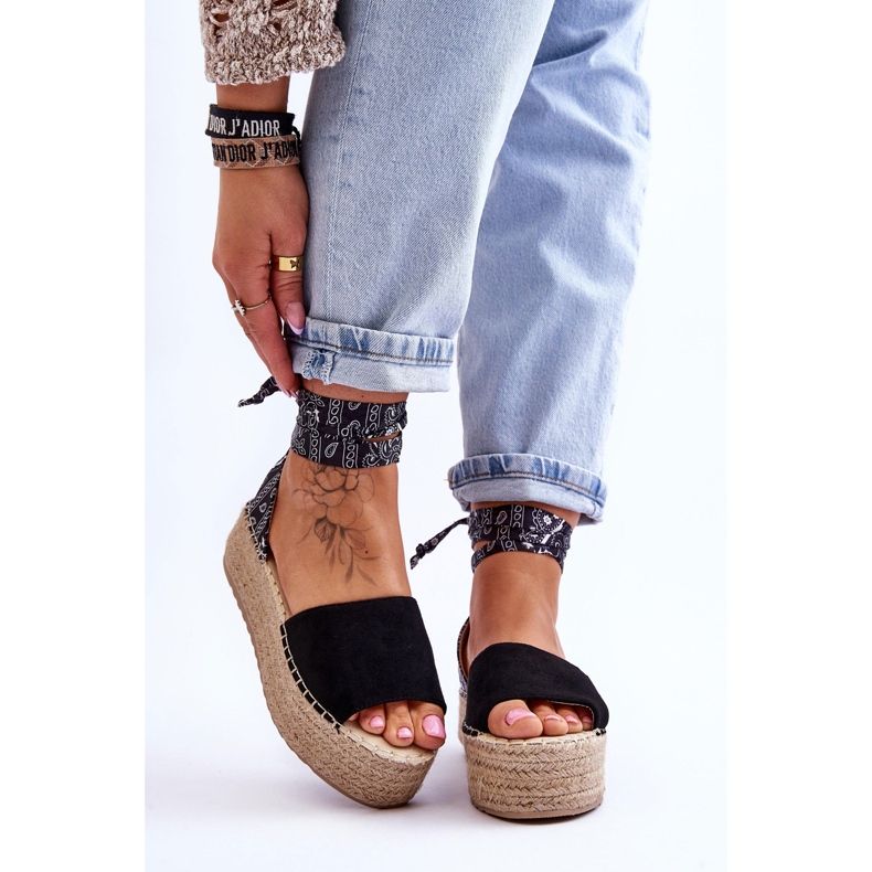 Sandales Compensées en Daim Noir Livia 1