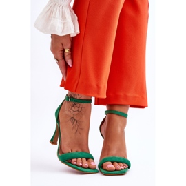 Sandales Rousses vertes à talons hauts pour femmes en daim 1