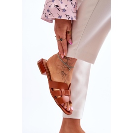 FJ1 Pantoufles en cuir Fendy camel classiques pour femmes brun 3
