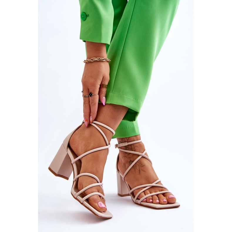 FJ1 Sandales en cuir à la mode pour femmes Beige Primma High Heels brun 2