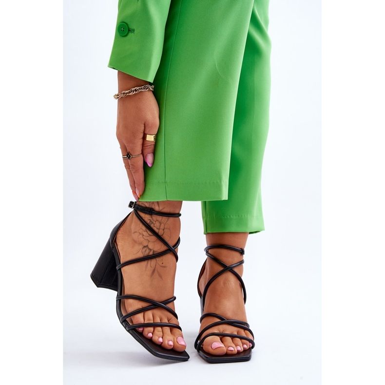 Sandales à talons en cuir à la mode pour femmes Noir Primma 1