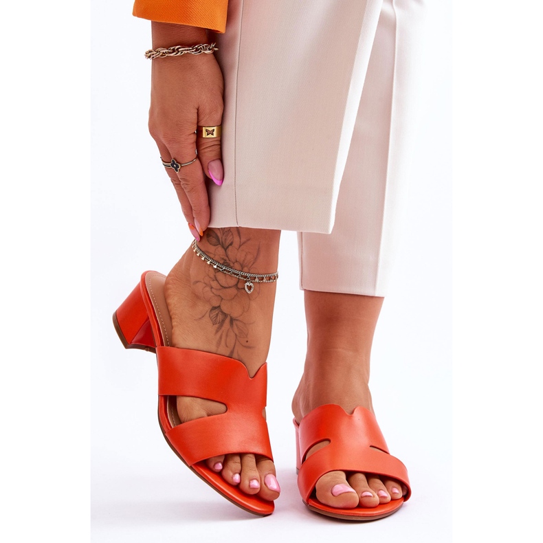 FJ1 Pantoufles en cuir à talons bas Miley orange classiques 1