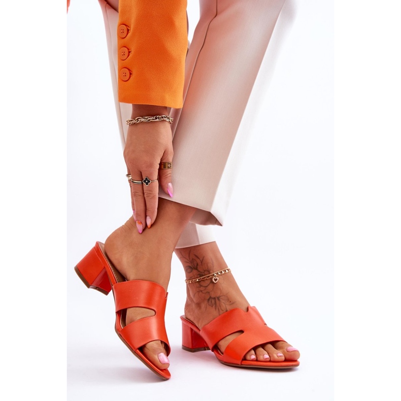 FJ1 Pantoufles en cuir à talons bas Miley orange classiques 2