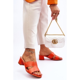 FJ1 Pantoufles en cuir à talons bas Miley orange classiques 3