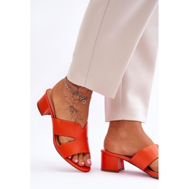 FJ1 Pantoufles en cuir à talons bas Miley orange classiques 5