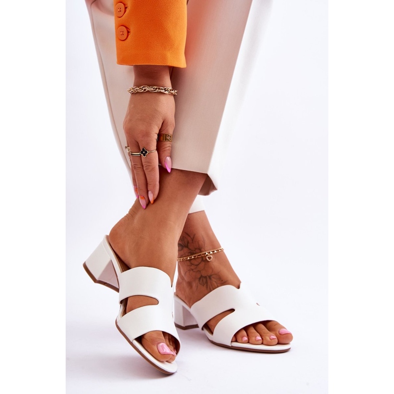 FJ1 Sandales Classiques En Cuir À Talons Bas Miley Blanche 2