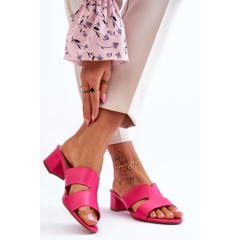 FJ1 Tongs en cuir à talons bas Miley fuchsia classiques rose 2