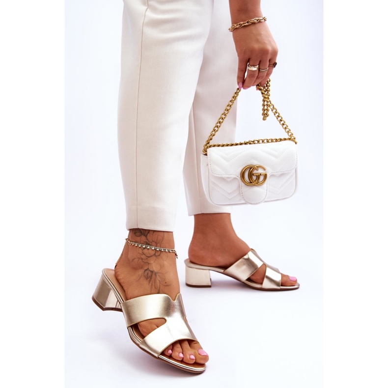 FJ1 Sandales en cuir à talons bas classiques Golden Miley doré 2