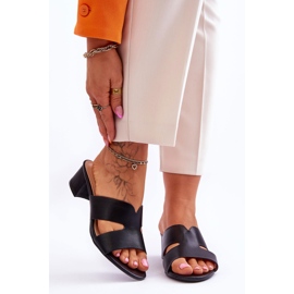 Sandales classiques en cuir noir à talons bas Miley 1