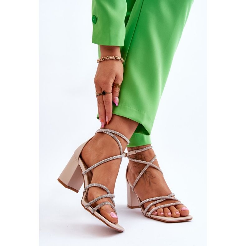 FJ1 Sandales Femme Cuir Avec Zircons Sur Talons Beige Liviano brun 2