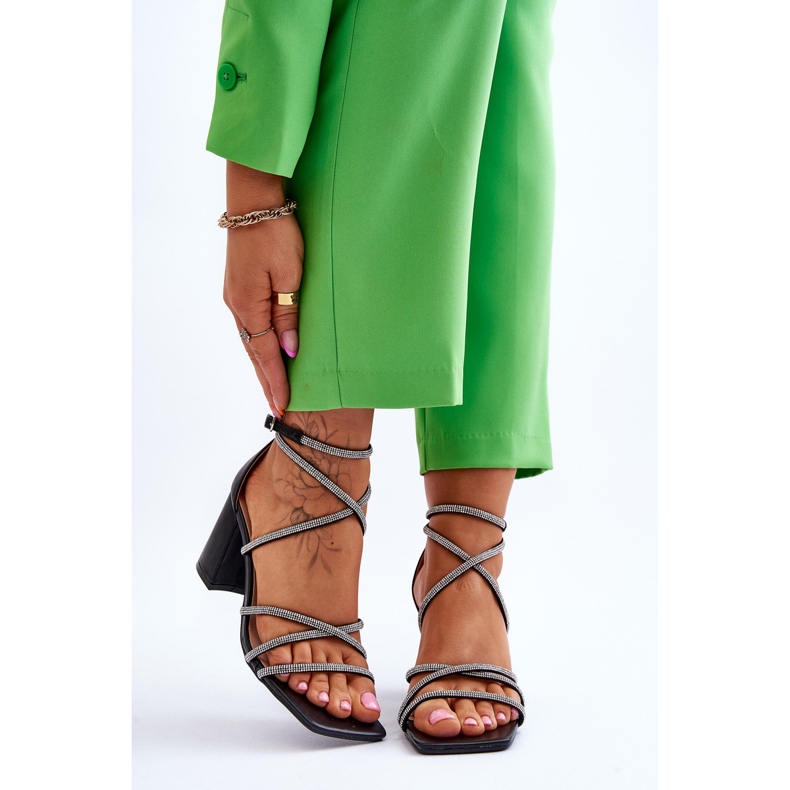 FJ1 Sandales en cuir pour femmes avec oxyde de zirconium à talons hauts Noir Liviano le noir 1