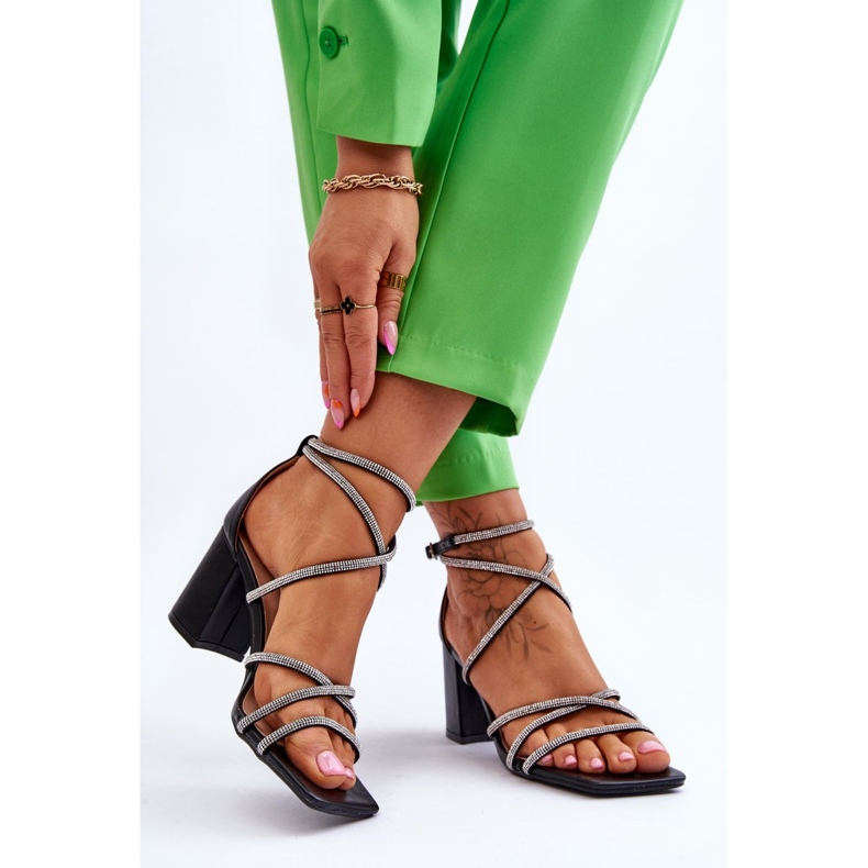 FJ1 Sandales en cuir pour femmes avec oxyde de zirconium à talons hauts Noir Liviano le noir 2