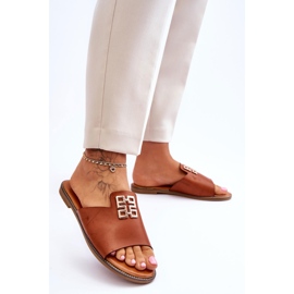 FJ1 Pantoufles confortables à la mode pour femmes avec décoration Camel Ayanna brun 3