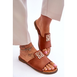 FJ1 Pantoufles confortables à la mode pour femmes avec décoration Camel Ayanna brun 5