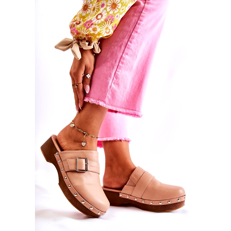 Sabots beiges à talons hauts pour femmes avec strass 4