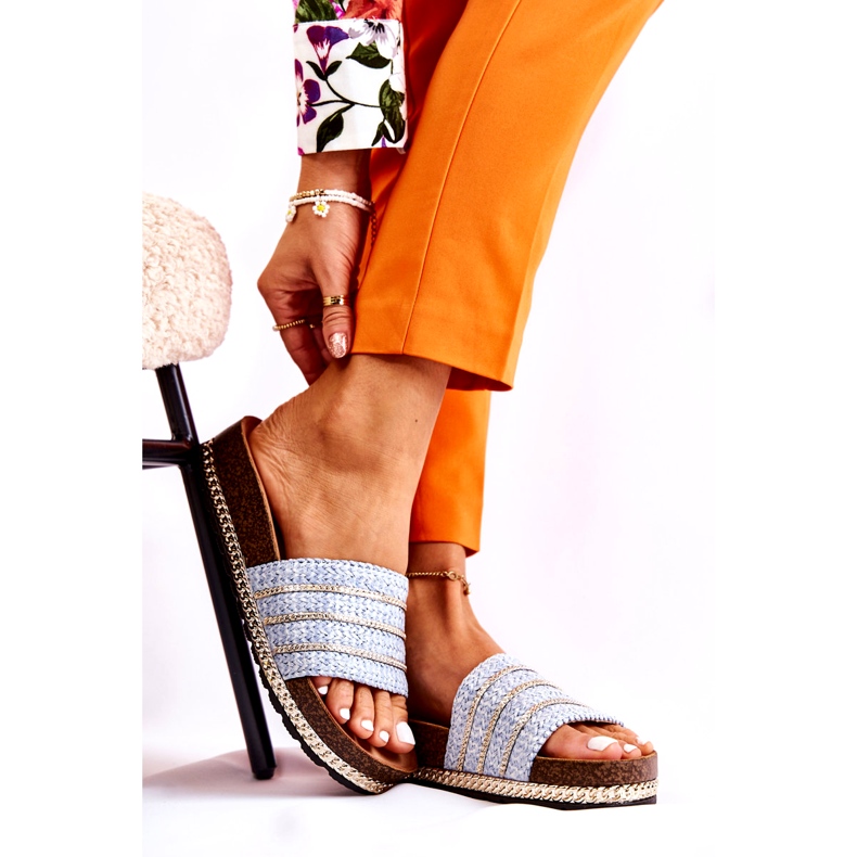 S.Barski Tongs classiques pour femmes avec chaîne, bleu 1