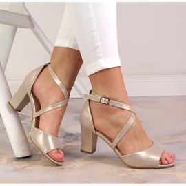 Sandales dorées en satin pour femmes élégantes sur le poteau Sergio Leone SK862 d'or 1