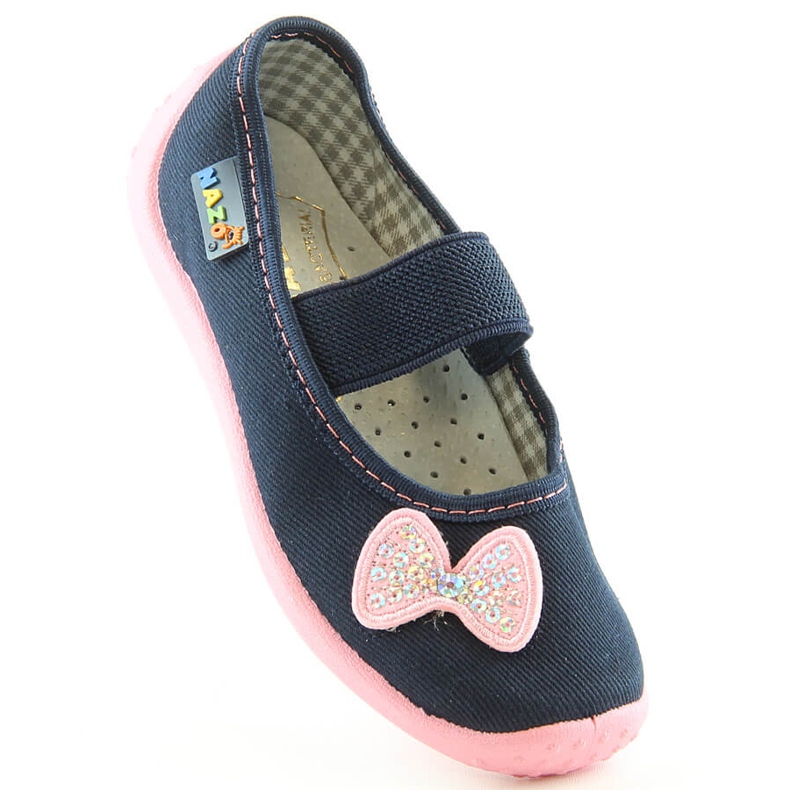 Chaussons ballerines filles pour la maternelle et l'école avec un élastique Nazo N002BAW rose 1