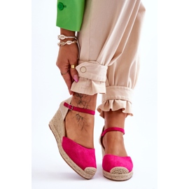 Sandales compensées espadrilles en daim cammer fuchsia rose 1
