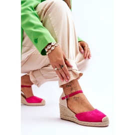 Sandales compensées espadrilles en daim cammer fuchsia rose 6