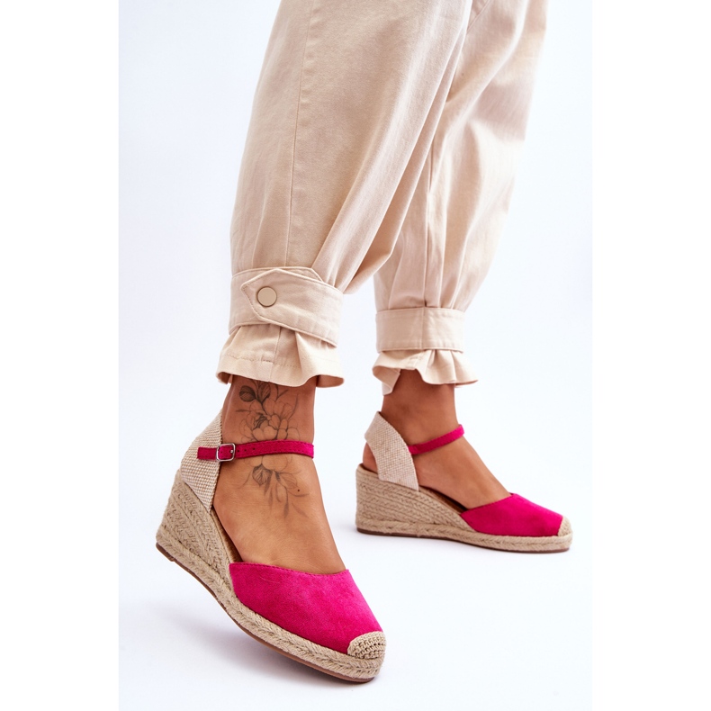 Sandales compensées espadrilles en daim cammer fuchsia rose 2