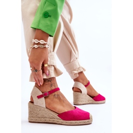 Sandales compensées espadrilles en daim cammer fuchsia rose 3