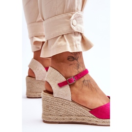 Sandales compensées espadrilles en daim cammer fuchsia rose 5