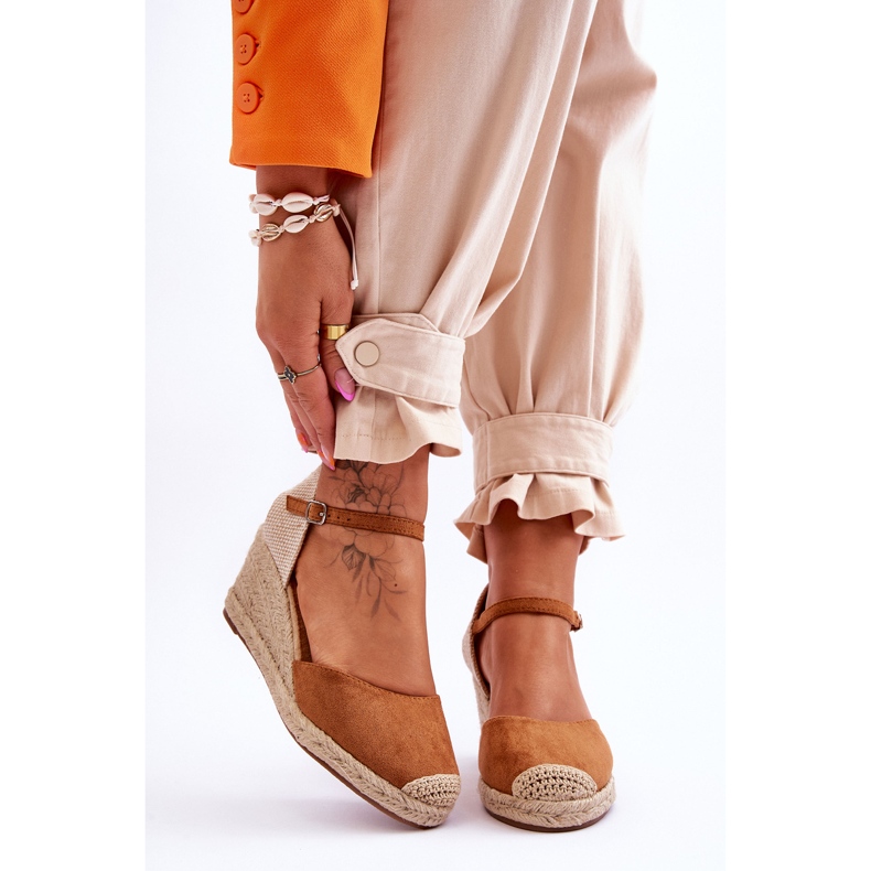 Sandales compensées espadrilles en daim camel Cammer brun 1