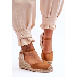 Sandales compensées espadrilles en daim camel Cammer brun 5