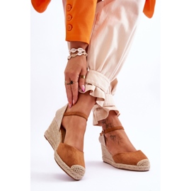 Sandales compensées espadrilles en daim camel Cammer brun 2