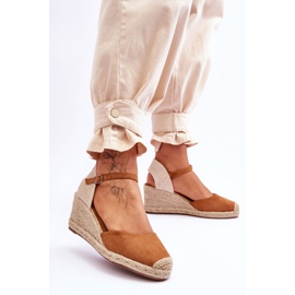 Sandales compensées espadrilles en daim camel Cammer brun 3