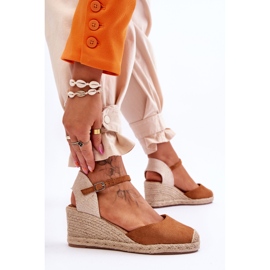 Sandales compensées espadrilles en daim camel Cammer brun 4