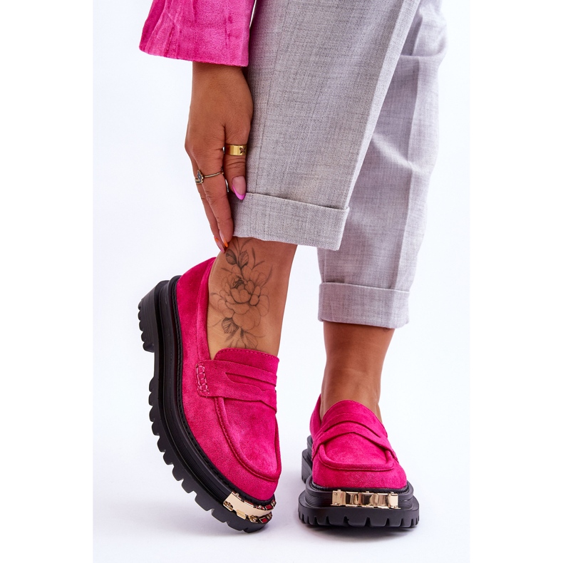 FJ1 Mocassins en daim classiques avec ornement Monaro fuchsia rose 1