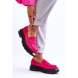 FJ1 Mocassins en daim classiques avec ornement Monaro fuchsia rose 4