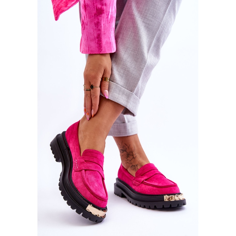 FJ1 Mocassins en daim classiques avec ornement Monaro fuchsia rose 2
