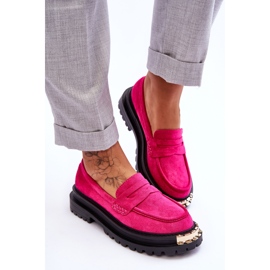 FJ1 Mocassins en daim classiques avec ornement Monaro fuchsia rose 5