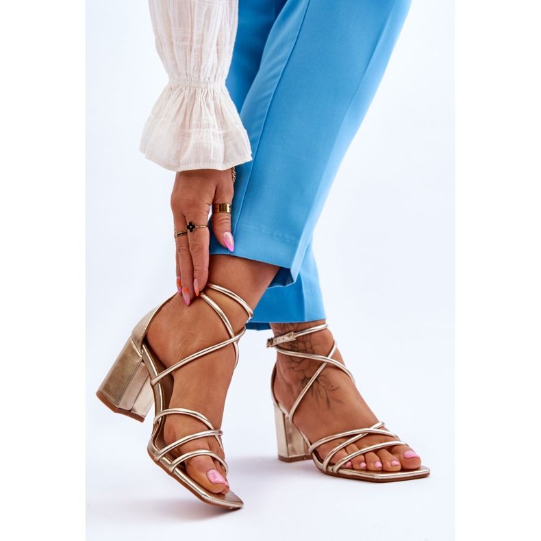 FJ1 Sandales en cuir à la mode pour femmes Gold Primma High Heels d'or 2