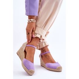 FJ1 Espadrilles en Daim Sandales Compensées Violet Cammer 2