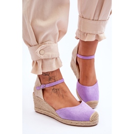FJ1 Espadrilles en Daim Sandales Compensées Violet Cammer 4