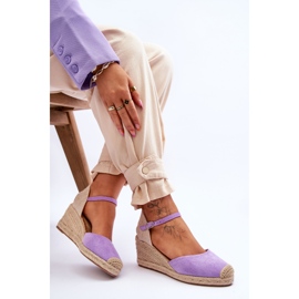 FJ1 Espadrilles en Daim Sandales Compensées Violet Cammer 7