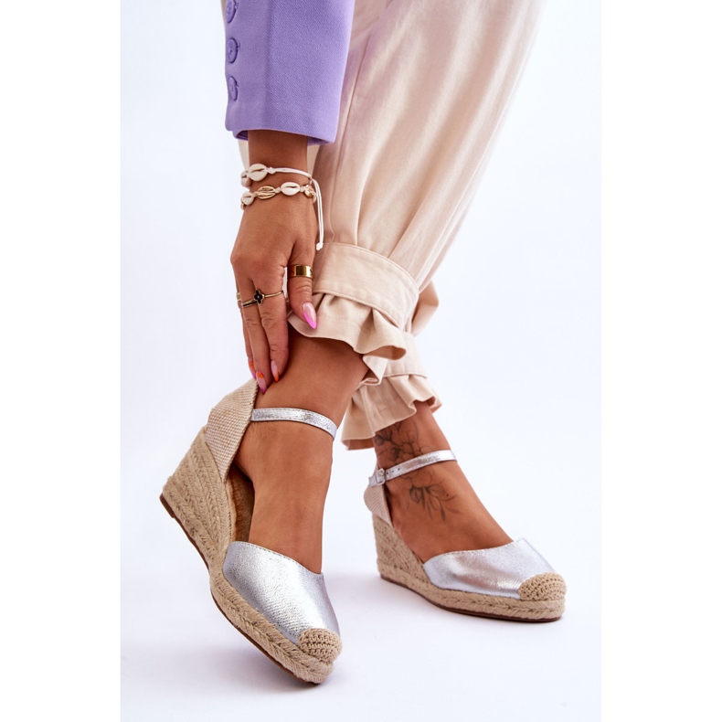 Espadrilles en Cuir Sandales Compensées Silver Cammer argent 2