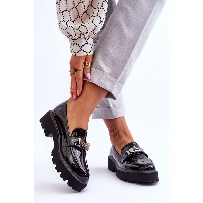 FJ1 Mocassins Laqués à Décor De Plateforme Gloire Noire 2